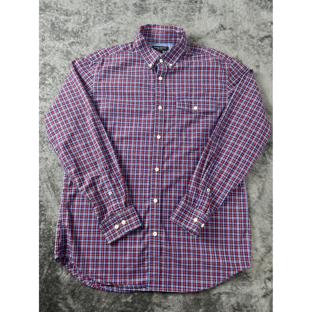 Banana Republic Soft Wash Plaid Button Down Shirt Mens Large Red Blue Cotton
